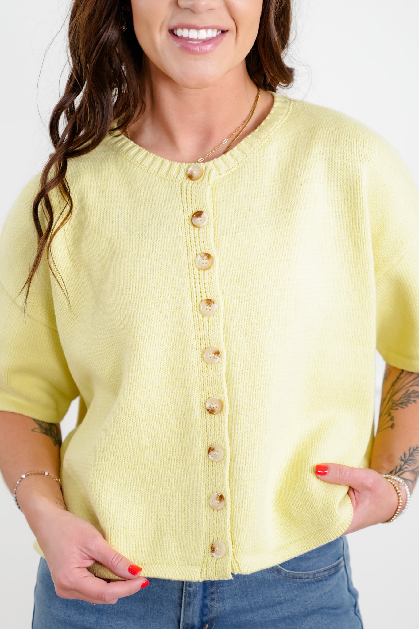 Knit Short Sleeve Button Down Cardigan