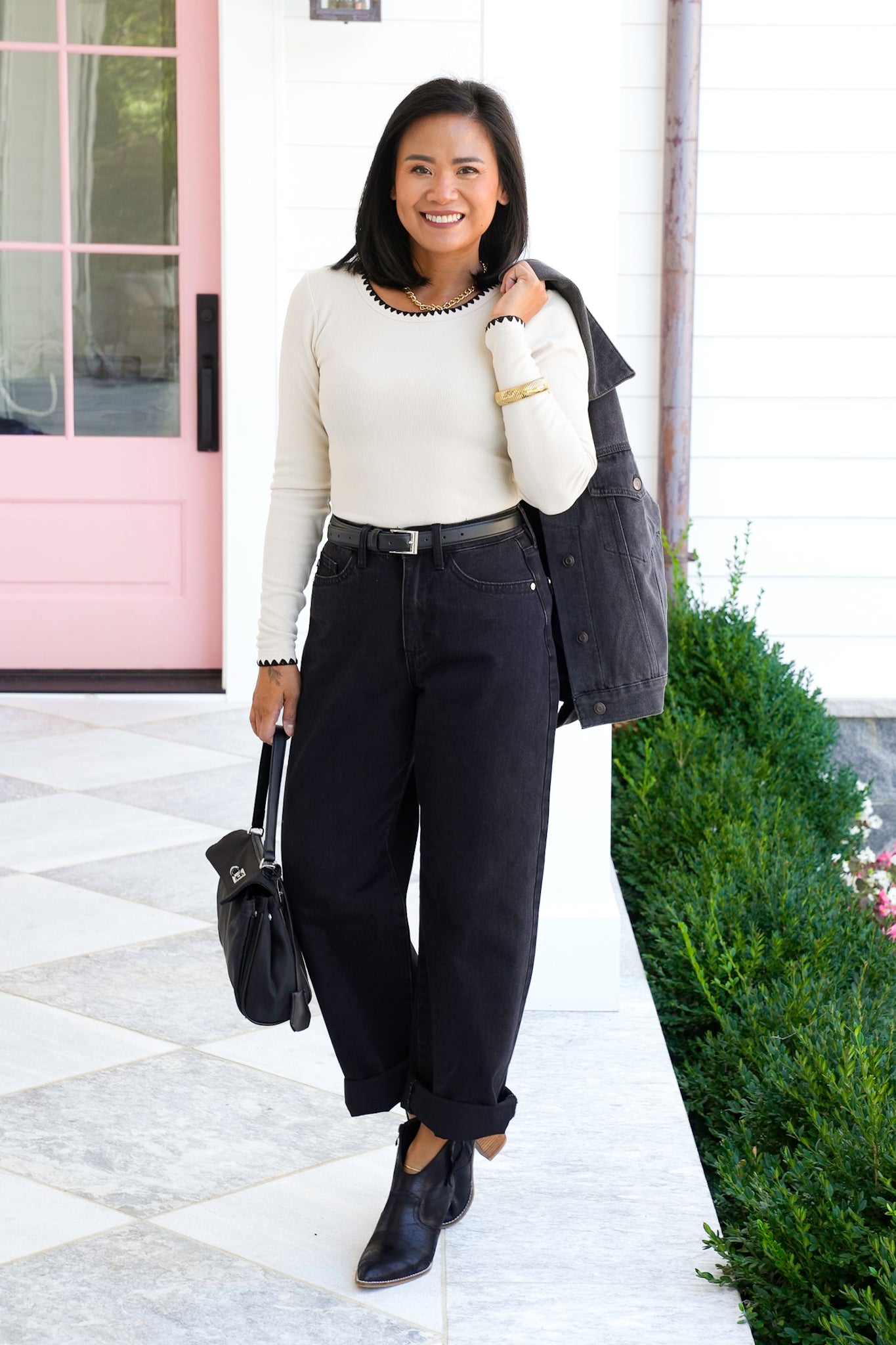 Long Sleeve Knit Top with Embroidery Stitch