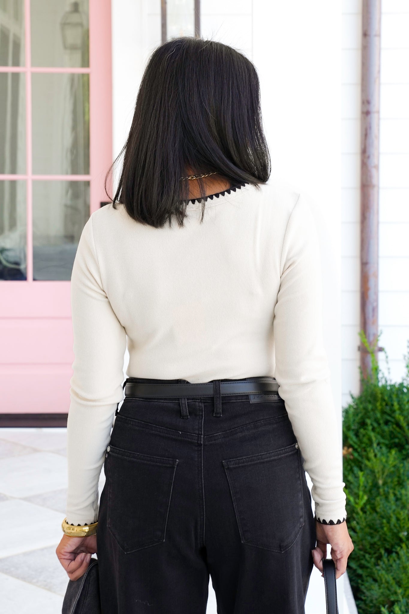 Long Sleeve Knit Top with Embroidery Stitch
