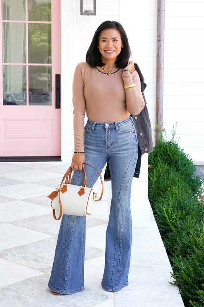 Long Sleeve Knit Top with Embroidery Stitch