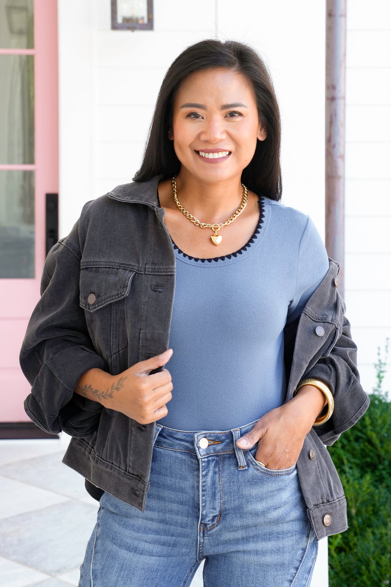 Long Sleeve Knit Top with Embroidery Stitch