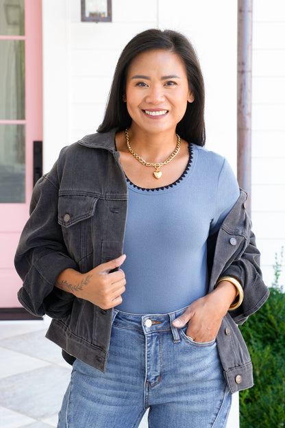 Long Sleeve Knit Top with Embroidery Stitch
