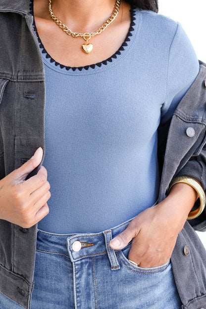 Long Sleeve Knit Top with Embroidery Stitch