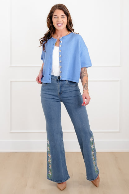 Knit Short Sleeve Button Down Cardigan