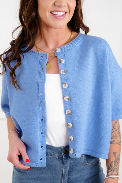 Knit Short Sleeve Button Down Cardigan