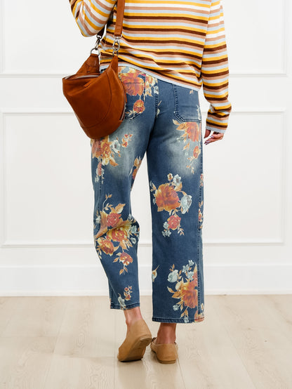 Floral Print High Waist Barrel Pants