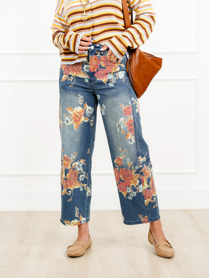 Floral Print High Waist Barrel Pants