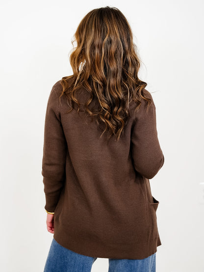 Waffle Knit Long Sleeve Open Front Cardigan