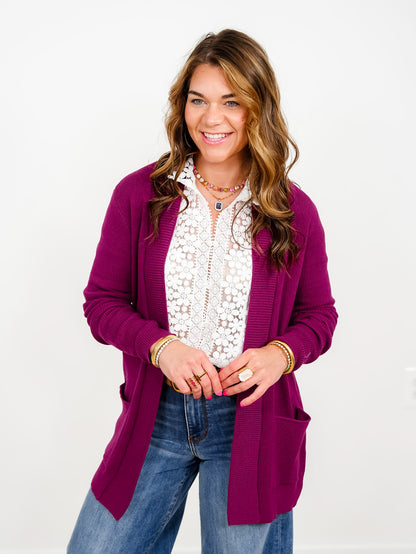 Waffle Knit Long Sleeve Open Front Cardigan