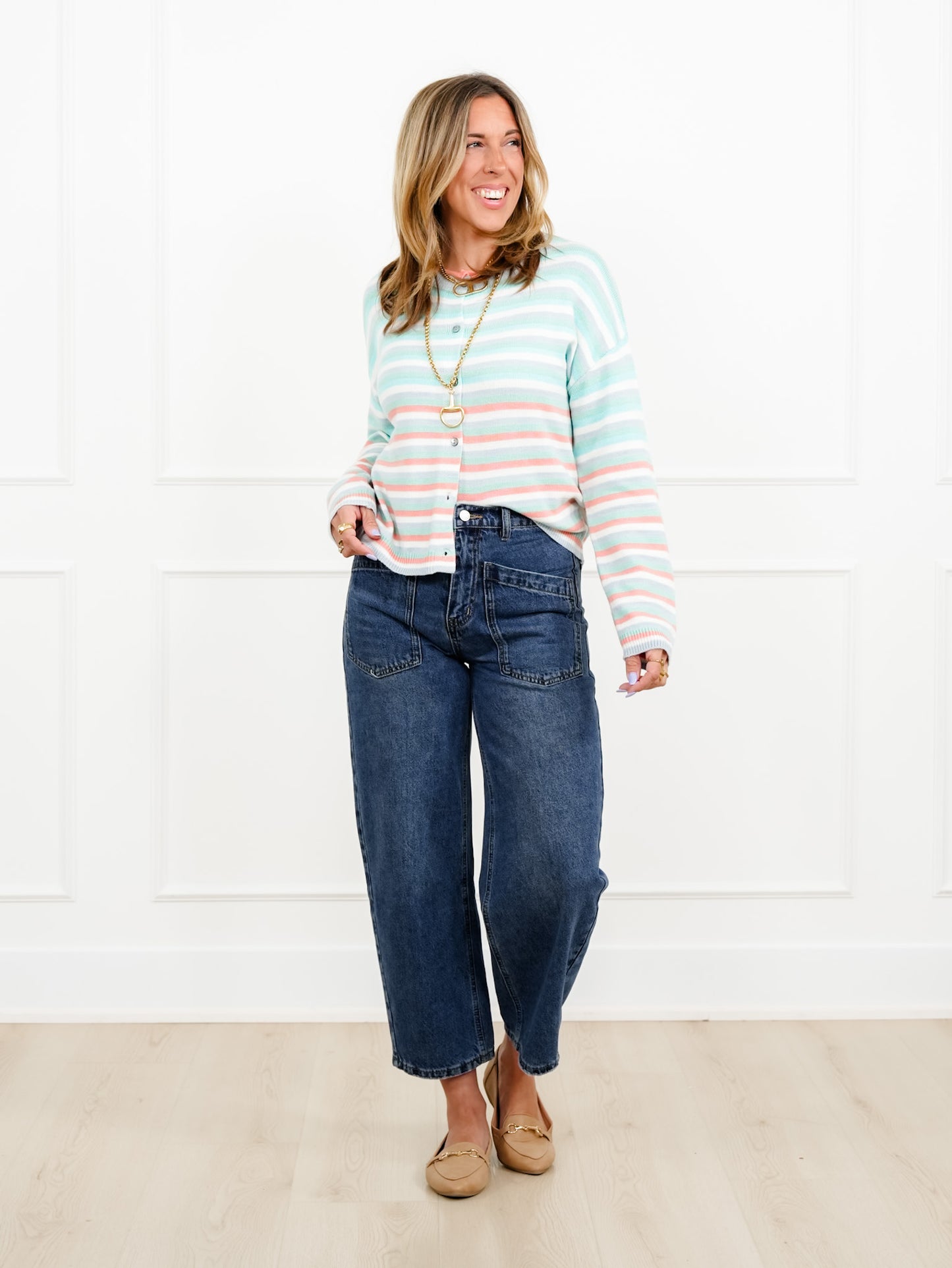 Striped Long Sleeve Button Down Cardigan