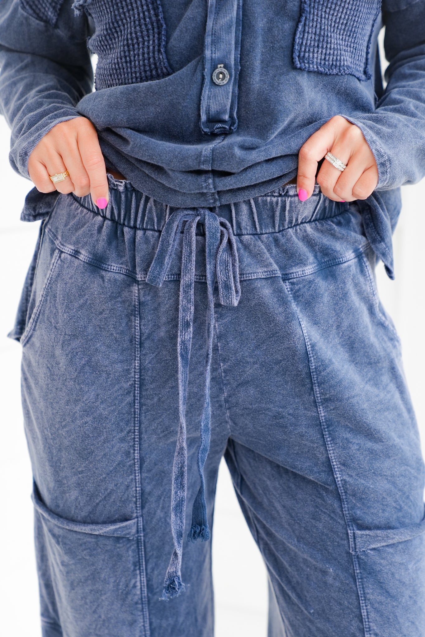 Navy Mineral Wash Wide Leg Pants