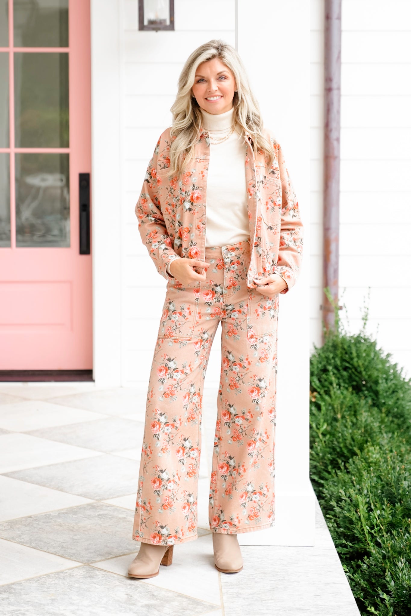 Floral Print Wide Leg Jeans