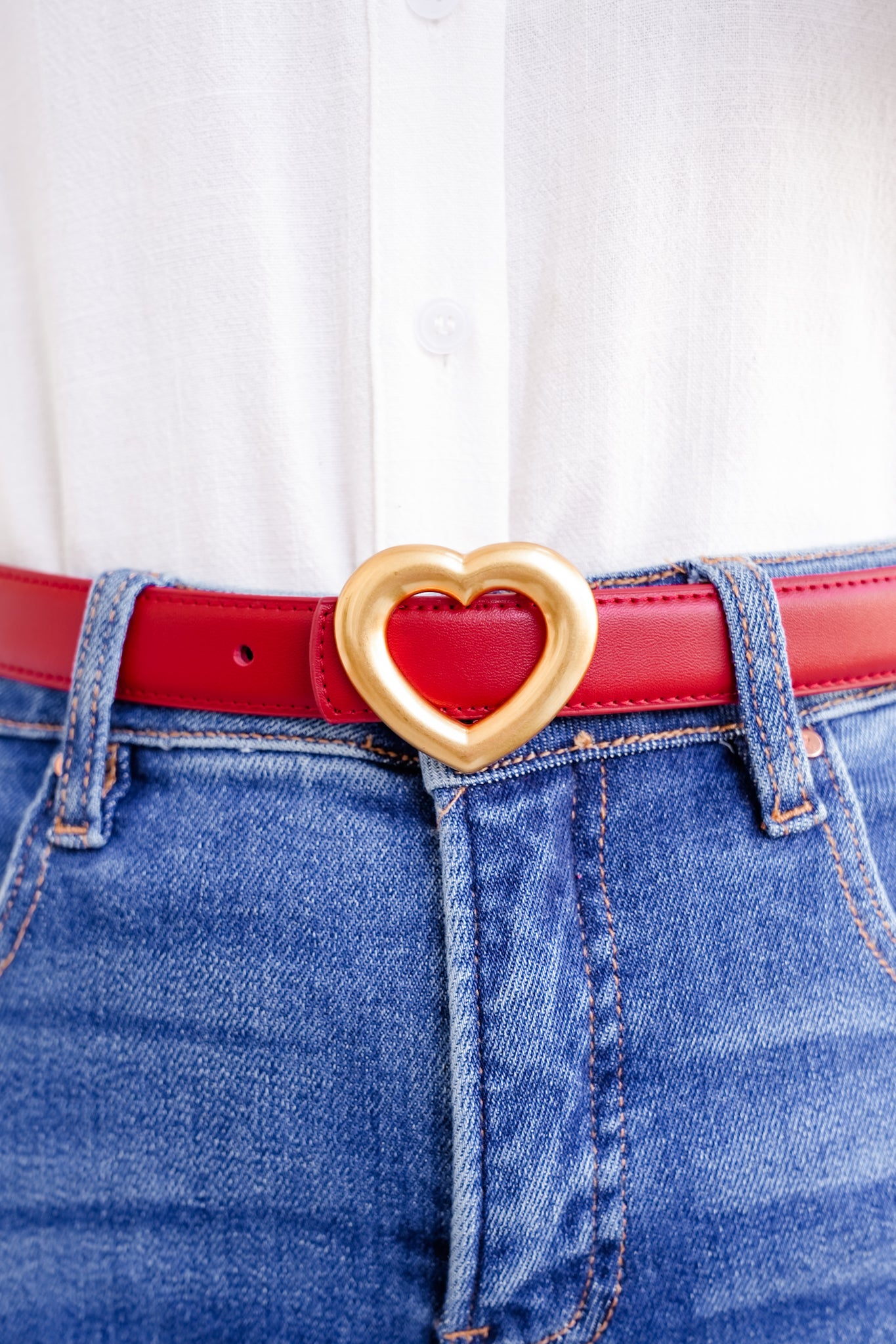 Stitched Clean Leather Belt with Heart Buckle