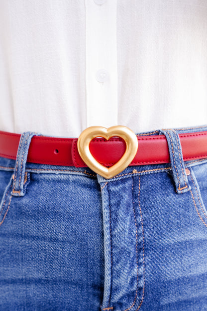 Stitched Clean Leather Belt with Heart Buckle
