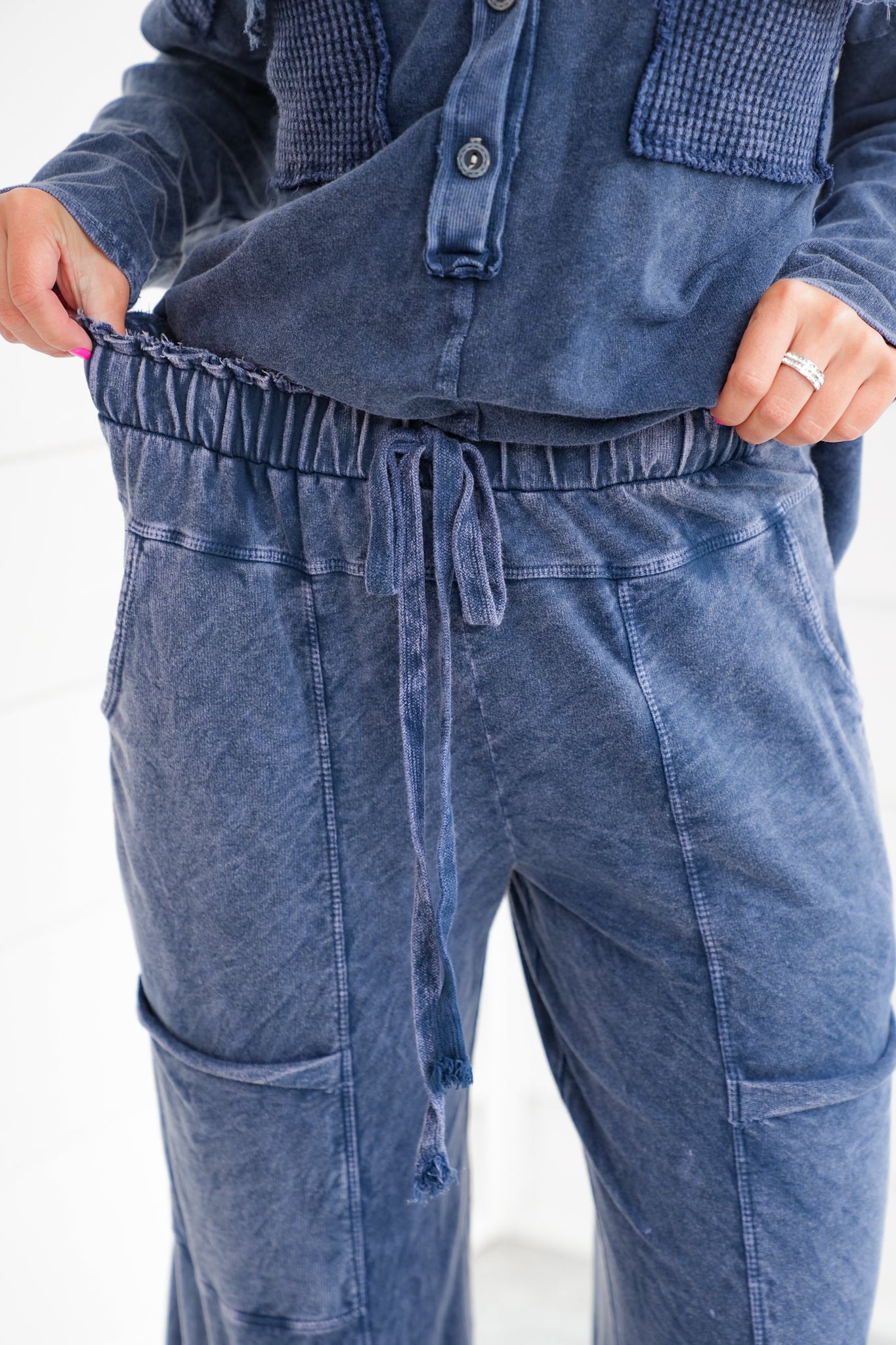 Navy Mineral Wash Wide Leg Pants