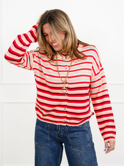 Striped Long Sleeve Button Down Cardigan