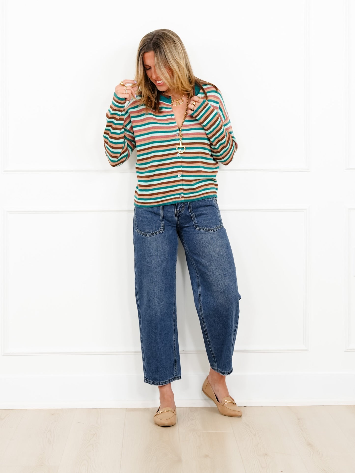 Striped Long Sleeve Button Down Cardigan