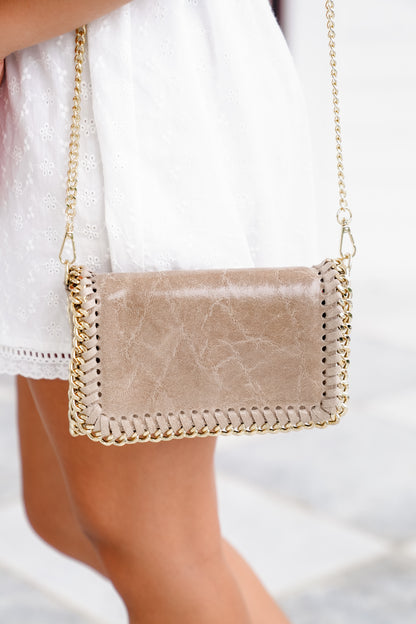 Gold Chain Trimmed Leather Clutch