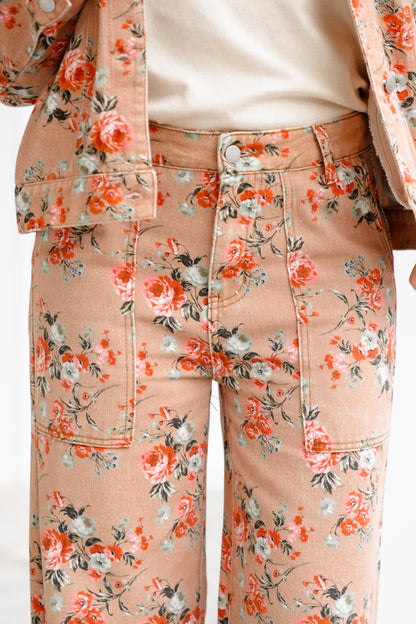 Floral Print Wide Leg Jeans