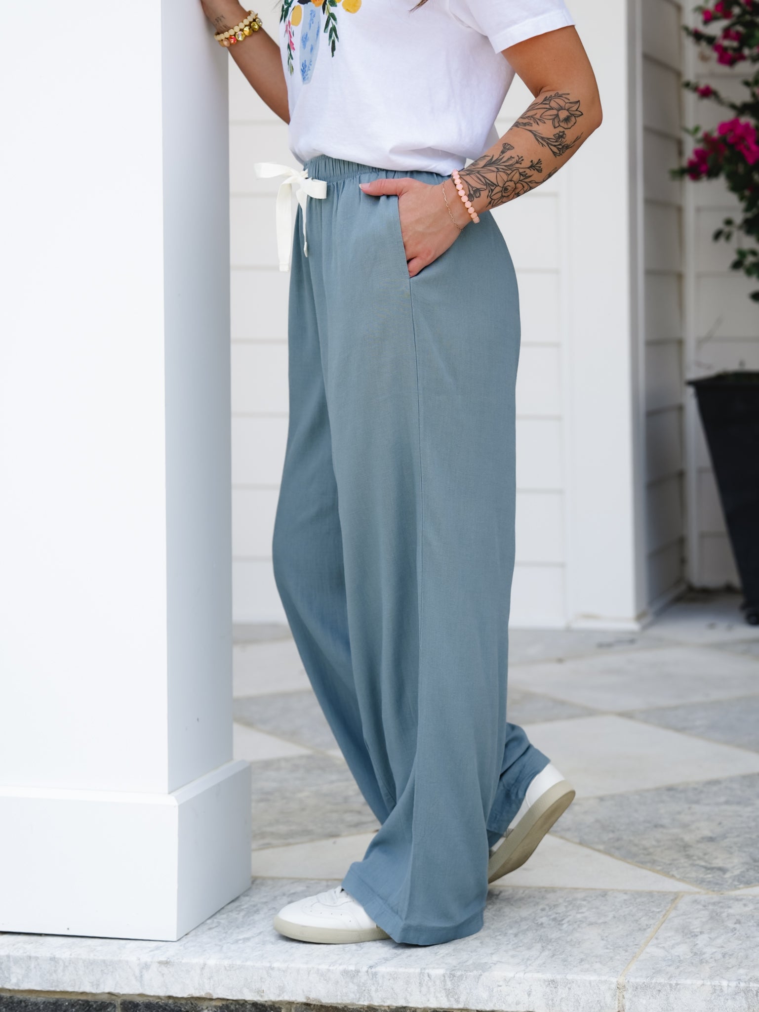 Door Buster! Zenana Drawstring Linen Pants - Freckled Poppy