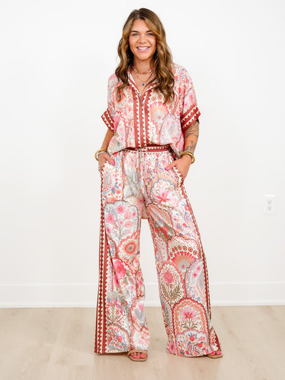 Floral Print Elastic Waist Wide Leg Palazzo Pants
