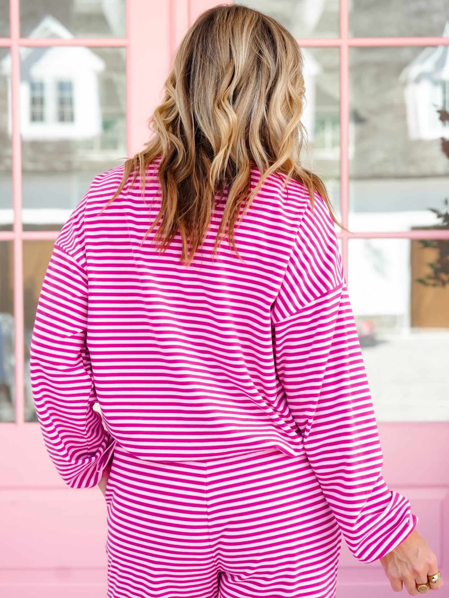 Stripe Long Sleeve Half Zip Up Top