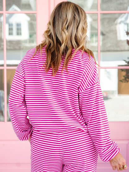 Stripe Long Sleeve Half Zip Up Top