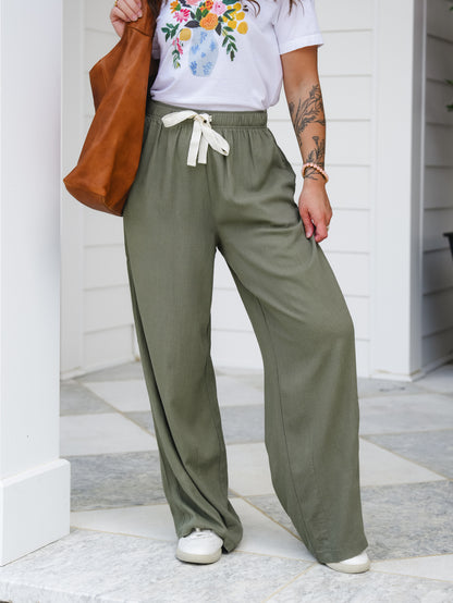 Door Buster! Zenana Drawstring Linen Pants - Freckled Poppy
