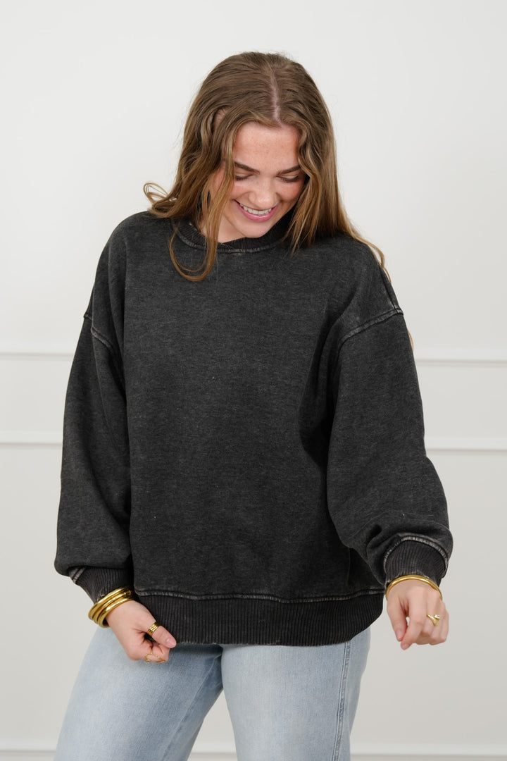 Door Buster! Zenana Acid Wash Oversized Fleece Pullover - Freckled Poppy