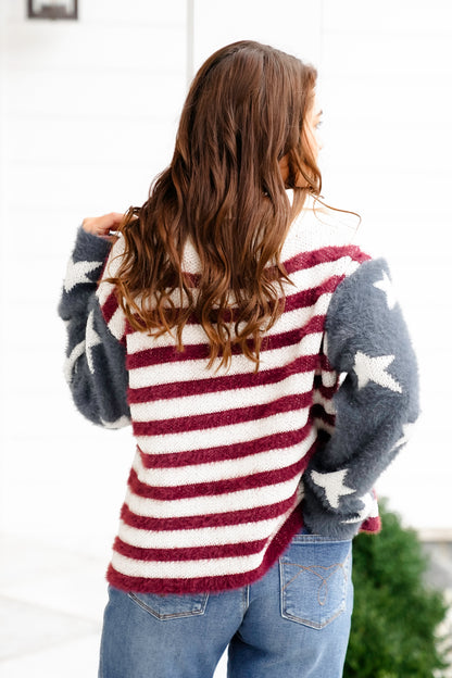 Restock! POL American Flag Print Long Sleeve Zip Up Sweater Jacket