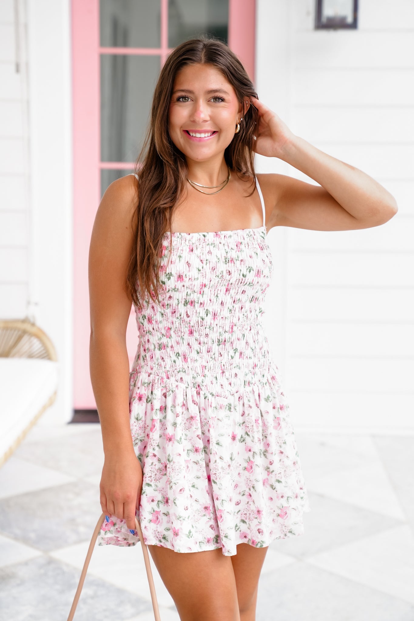 Floral Sleeveless Smocked Bodice Mini Dress
