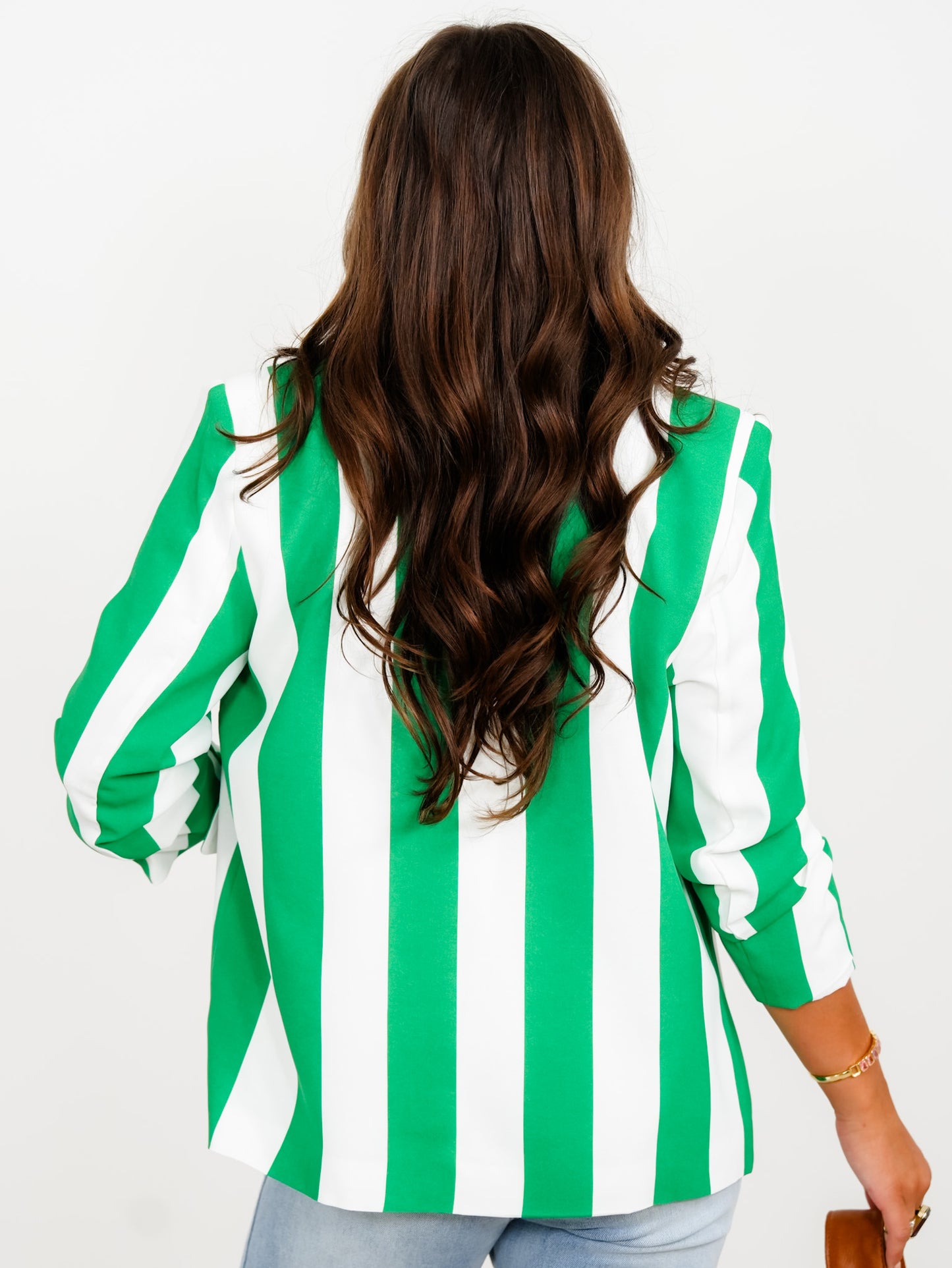 Plus/Reg Vertical Stripe Open Front Blazer