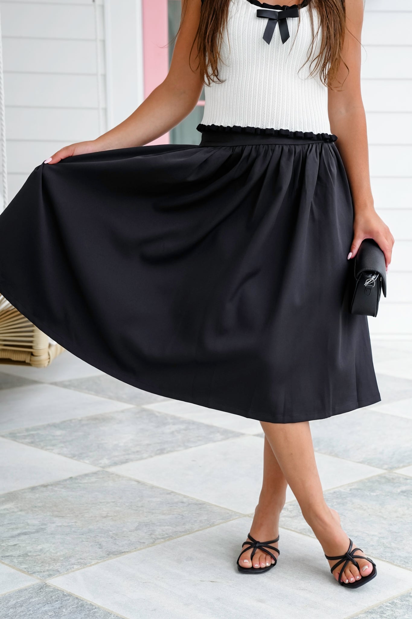 Black Circle Skirt with Side Pockets