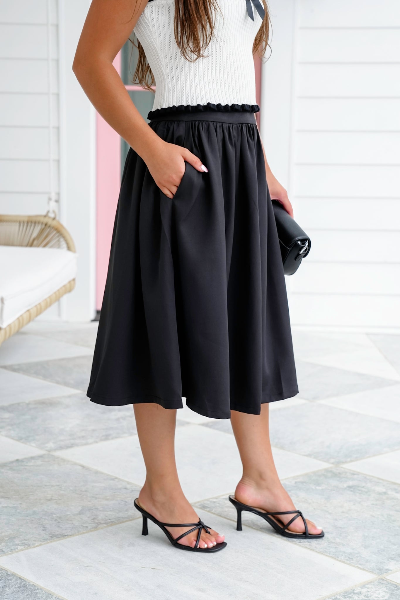 Black Circle Skirt with Side Pockets