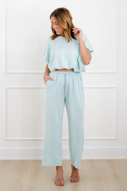 Solid Elastic Waist Pants with Side Pockets