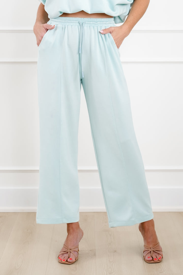 Solid Elastic Waist Pants with Side Pockets