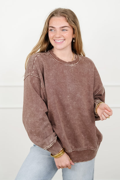 Door Buster! Zenana Acid Wash Oversized Fleece Pullover