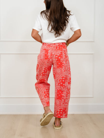 Plus/Reg Red Bandana Print Barrel Pants