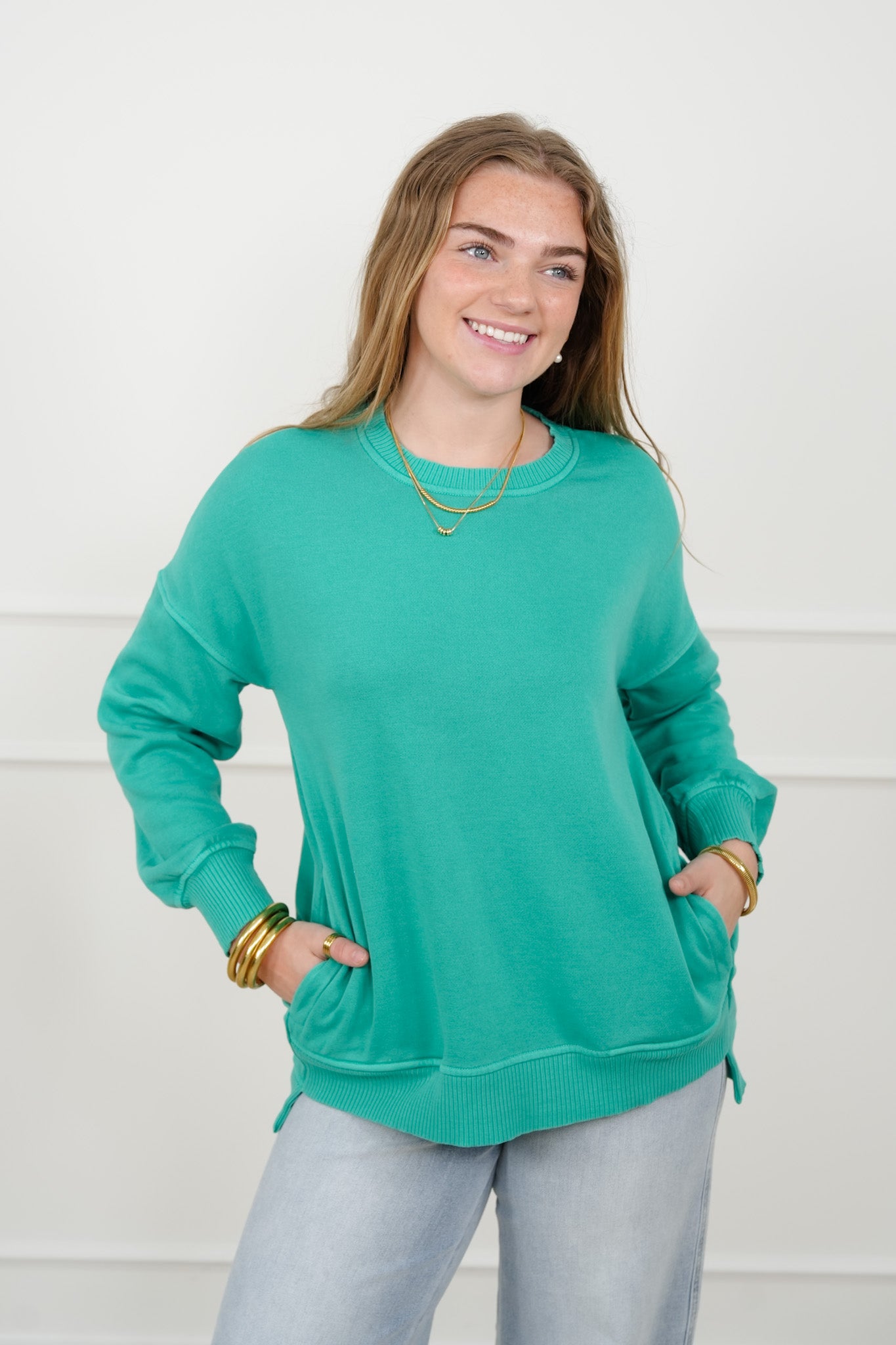 Door Buster! Zenana Pigment Dye Fleece Hi Low Hem Pullover with Pocket