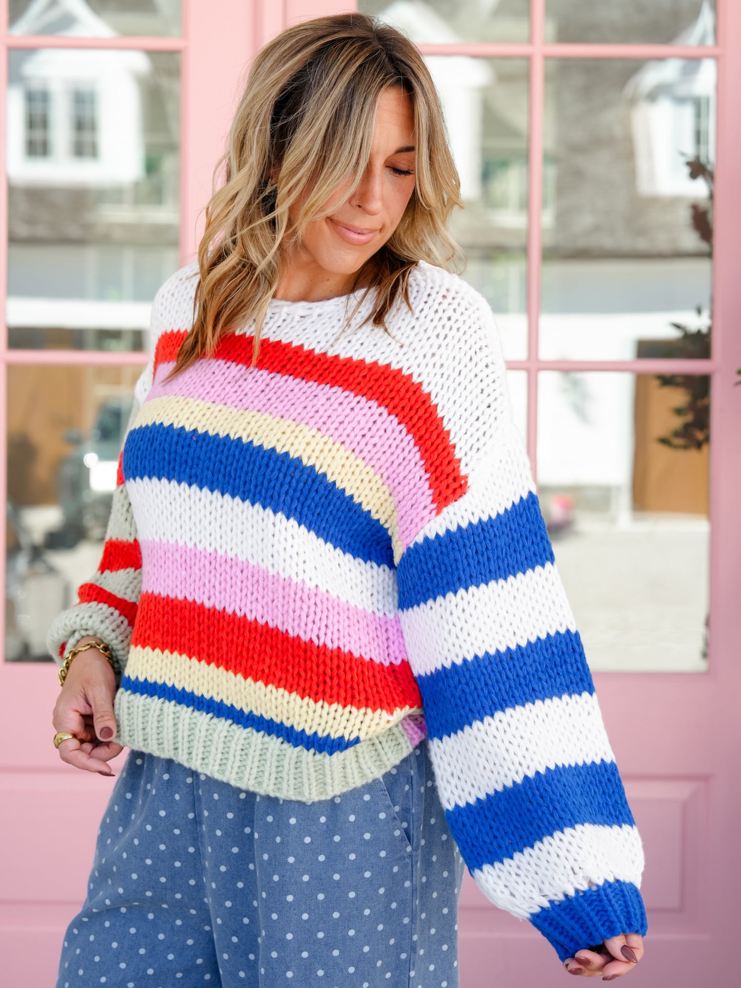 Knit Multi Color Stripe Long Sleeve Pullover Sweater
