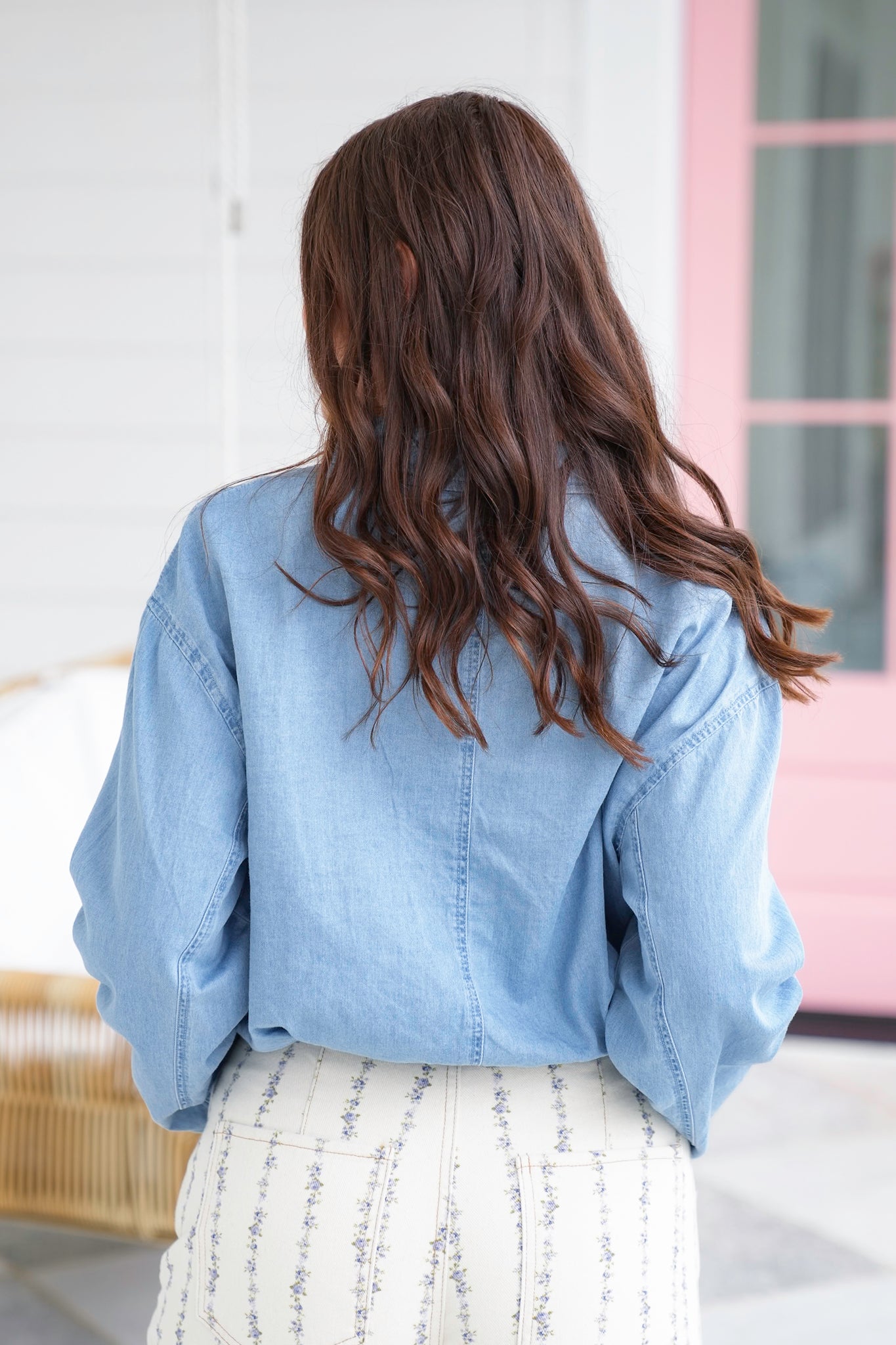 Pleated Long Sleeve Button Up Top with Elastic Detail