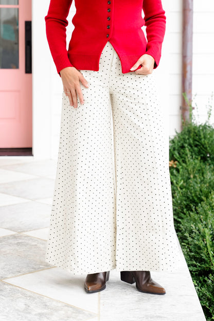 Plus/Reg Washed Polka Dot Wide Leg Pants