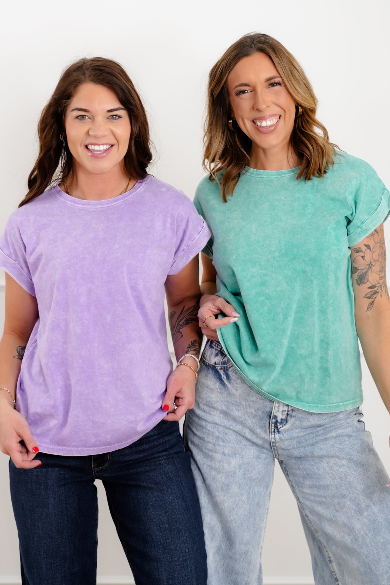 Door Buster! Plus/Reg Zenana Halo Washed Cuffed Short Sleeve Tee
