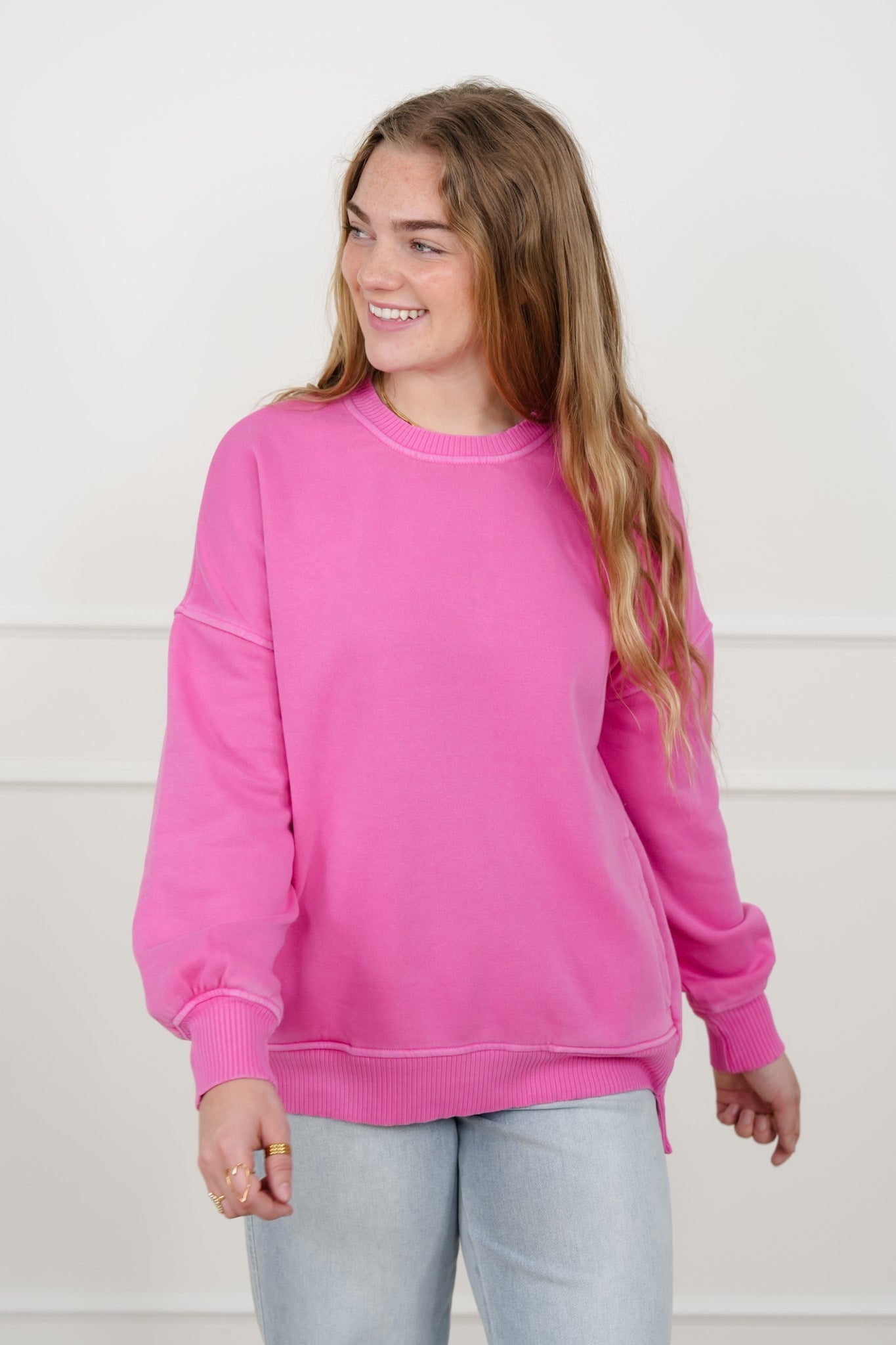 Door Buster! Zenana Pigment Dye Fleece Hi Low Hem Pullover with Pocket
