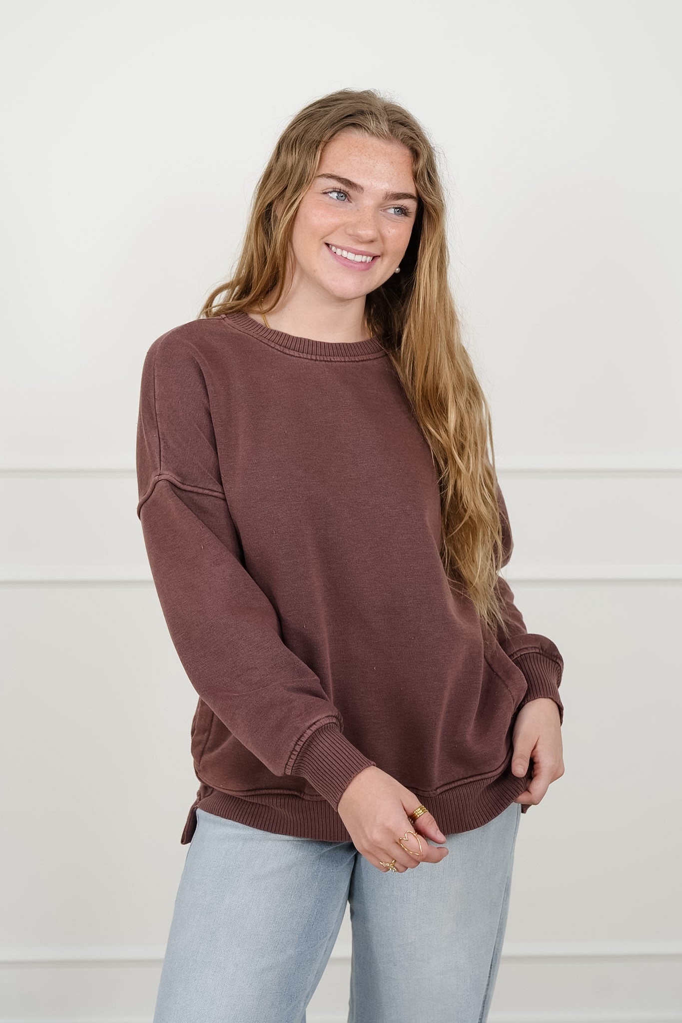 Door Buster! Zenana Pigment Dye Fleece Hi Low Hem Pullover with Pocket