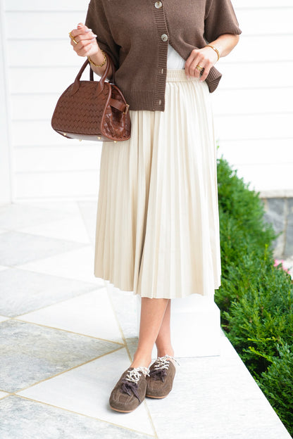 Pleated Elastic Waist Midi Skirt