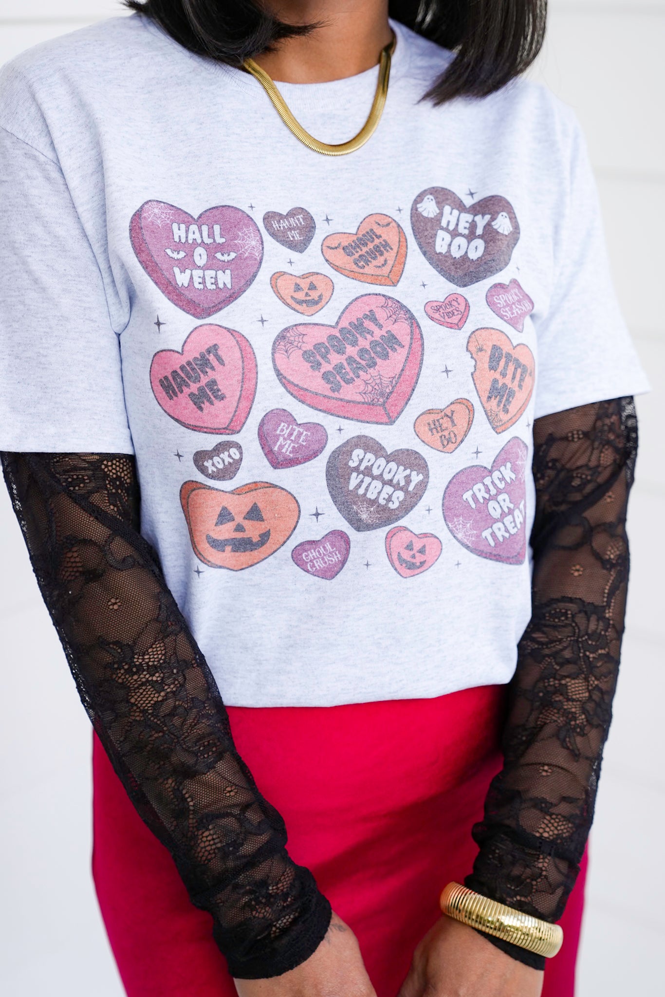 Plus/Reg Short Sleeve Halloween Candy Hearts Graphic Tee