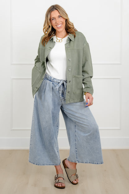 Olive Long Sleeve Button Down Jacket
