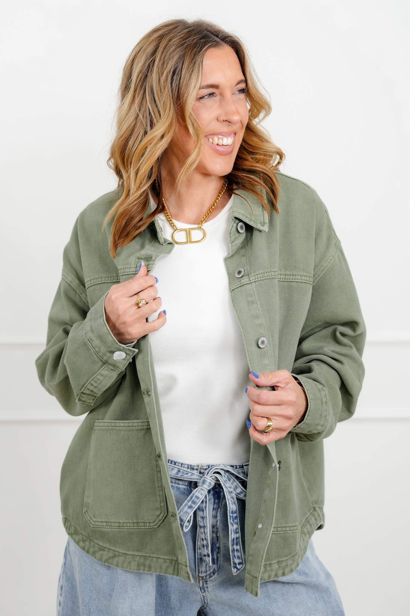Olive Long Sleeve Button Down Jacket