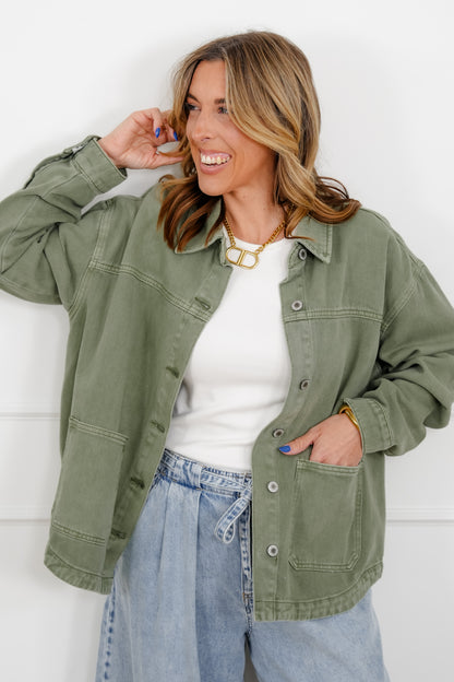 Olive Long Sleeve Button Down Jacket